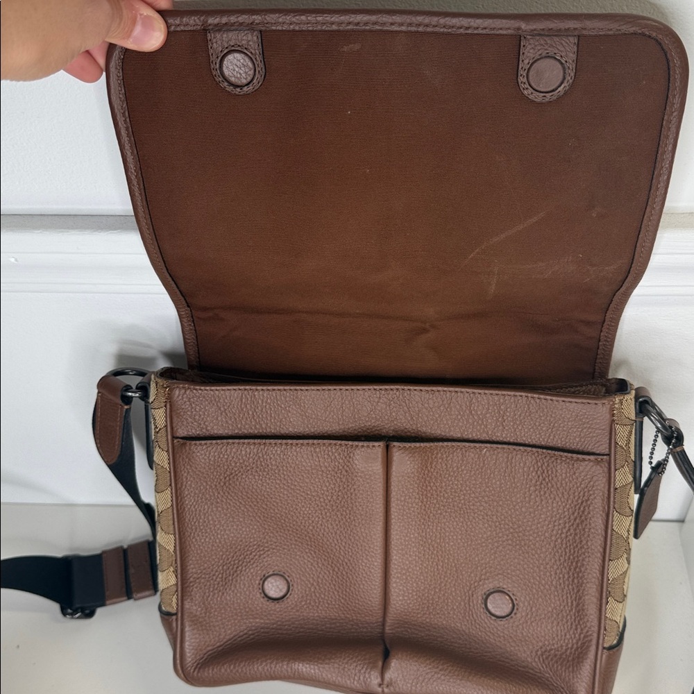 Coach C9366 Thompson Small map bag Jacquard varsity strip leather messenger - Picture 14 of 15